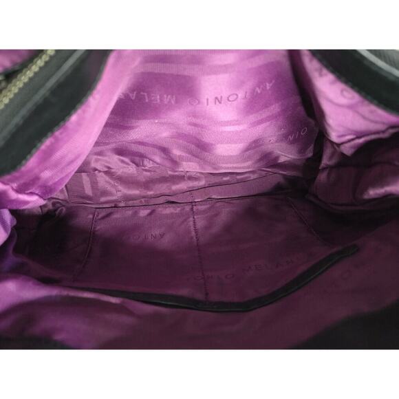 Antonio Melani Classic Black Leather Tote/Shoulder Bag Multi-Pocket - Picture 9 of 13